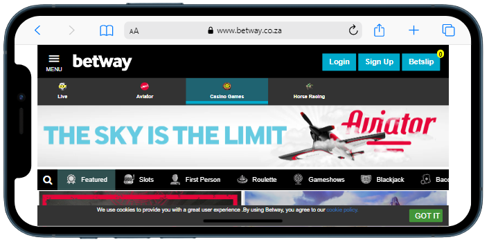 The sky is the limit betway app on a smartphone 

